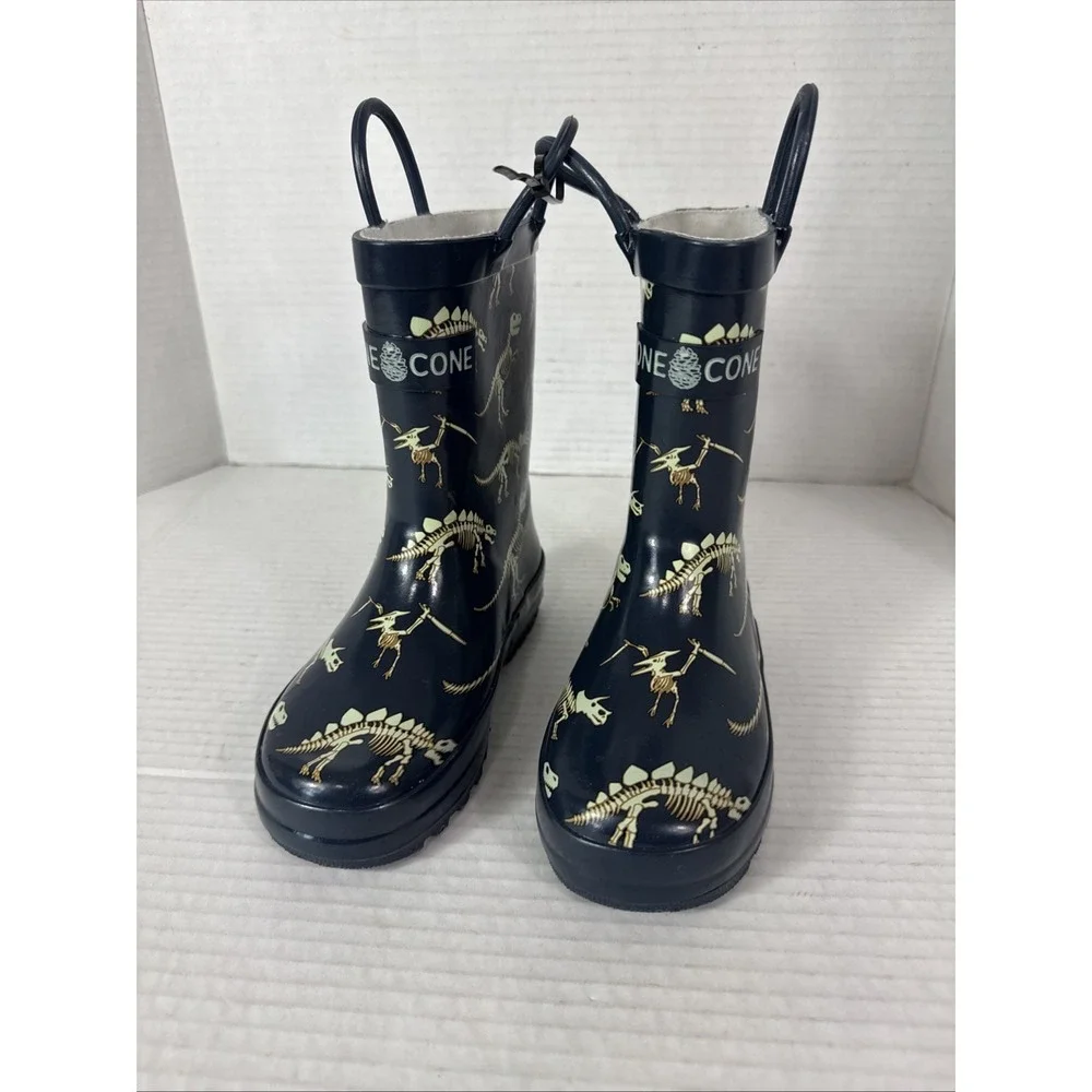 LoneCone Unisex Toddler Kids 10T (Ages 1-3) Rainboots Dino Bones Navy NWOB